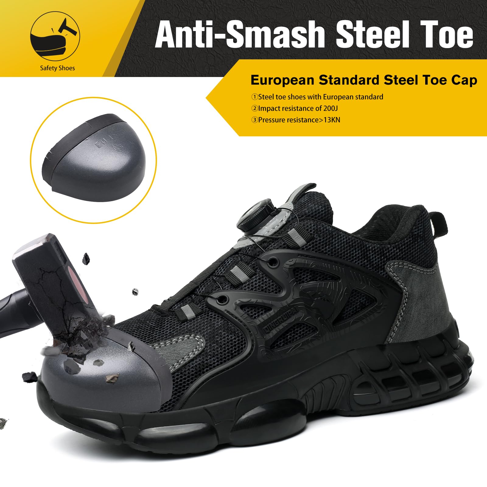 Baskets de sécurité avec embout en acier pour homme et femme - Confortables et légères - Chaussures de sécurité antidérapantes avec coussin d'air
