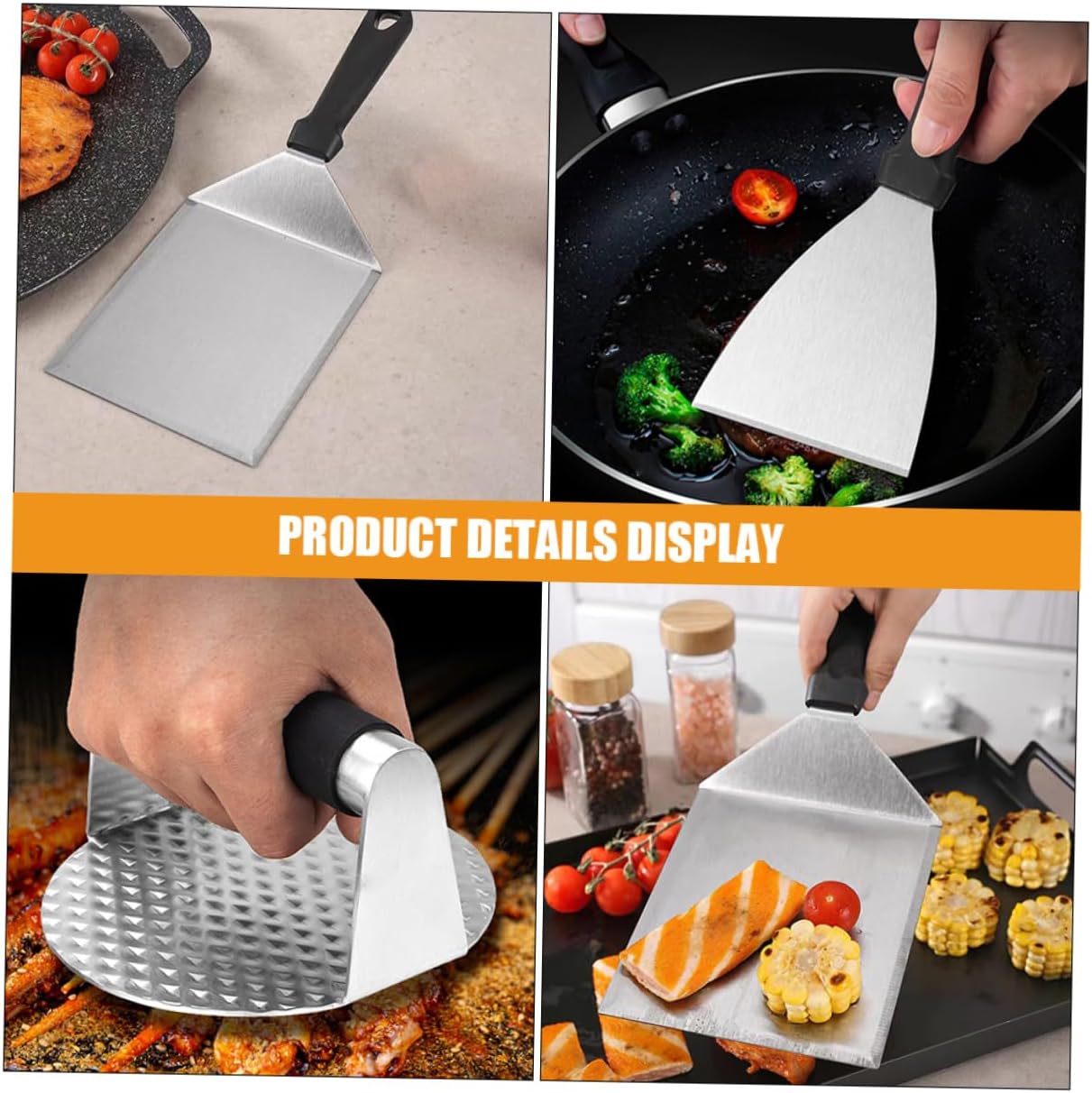 PRETYZOOM 1Set Stainless Steel Burger Press with Spatula Easy to Use Griddle Meat Press for Making Stuffed Burgers Patties Meat Pies Space Saving BBQ Tool for Home Cooking