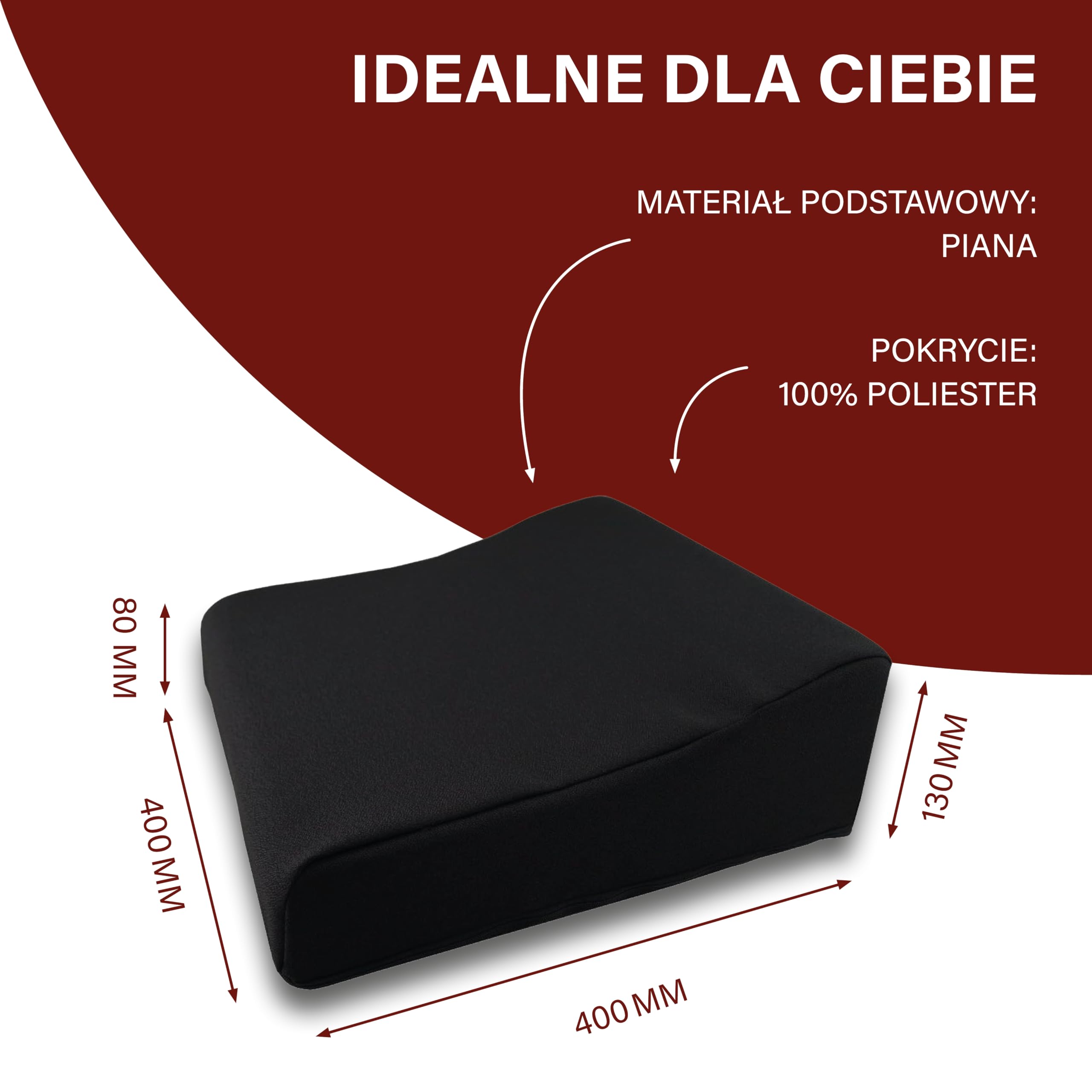 PrimoLiving Ortopedyczna poduszka do siedzenia z pianki zapamiętującej kształt - stałe siedzisko podwyższające - ergonomiczna pomoc w staniu 40x40x8/13 cm