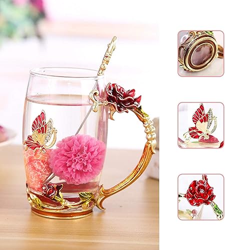 Miniatura 3 de Regalos de cumpleaños para mujeres, taza de té de cristal con diseño de mariposa esmaltada, taza de café rosa roja, regalos lindos para mamá,