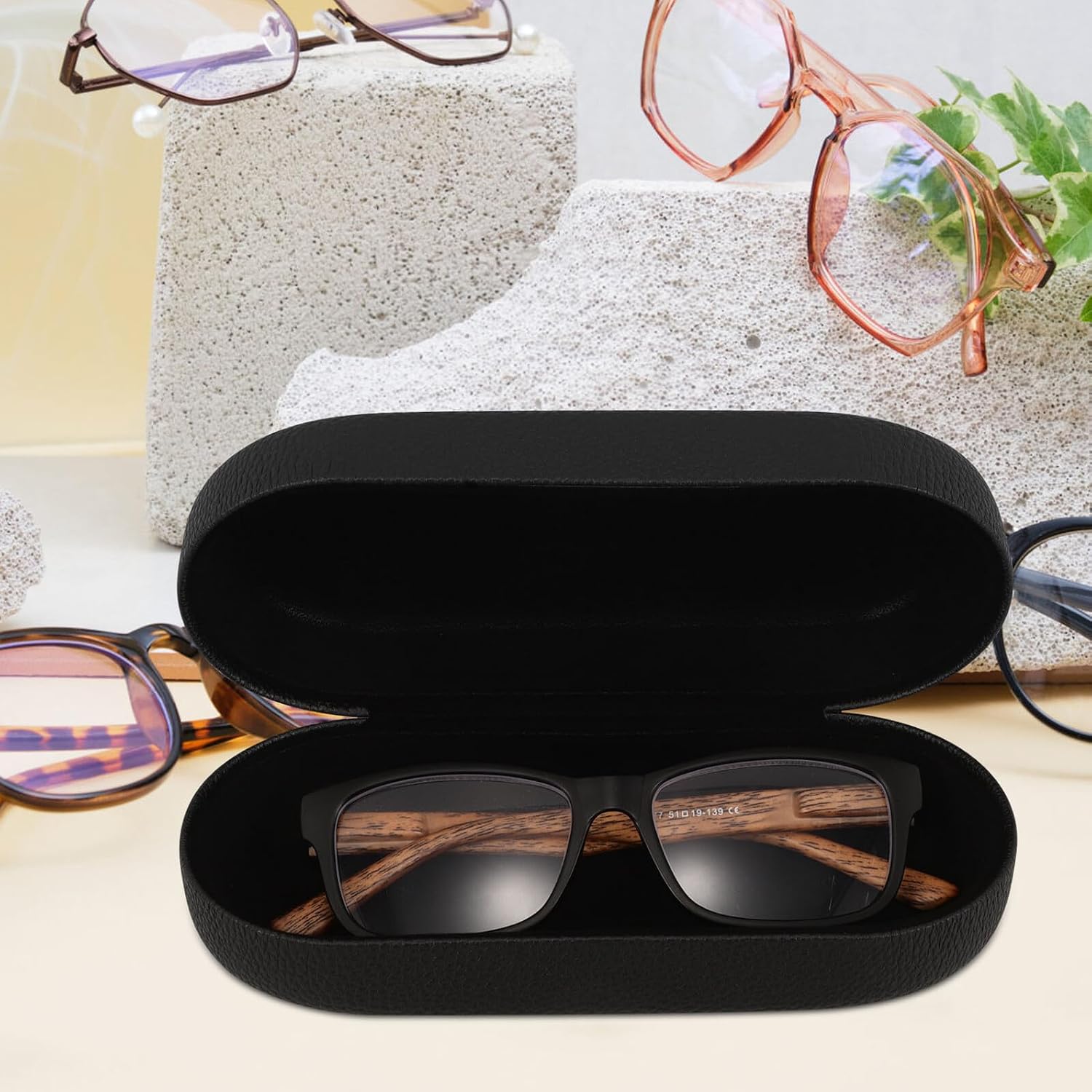 BESPORTBLE Hard Large Sunglasses Case Eyeglasses Storage Case Black Litchi Texture Hard Shell Protective Travel Glasses Holder for Men Women