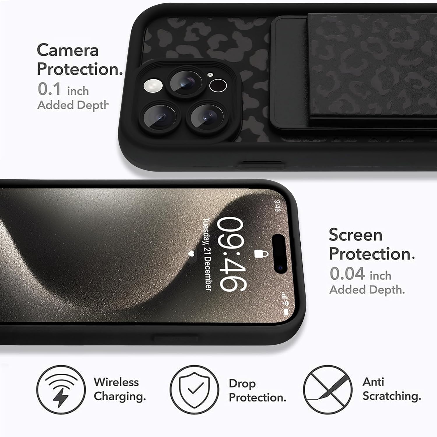 MOWIME Compatible with iPhone 15 Pro Max Wallet Case with Card Holder (3 Cards), Cheetah Print Shockproof Soft TPU Protective Cover Women Girls, Wallet Case for iPhone 15 Pro Max 6.7 Inch, Black