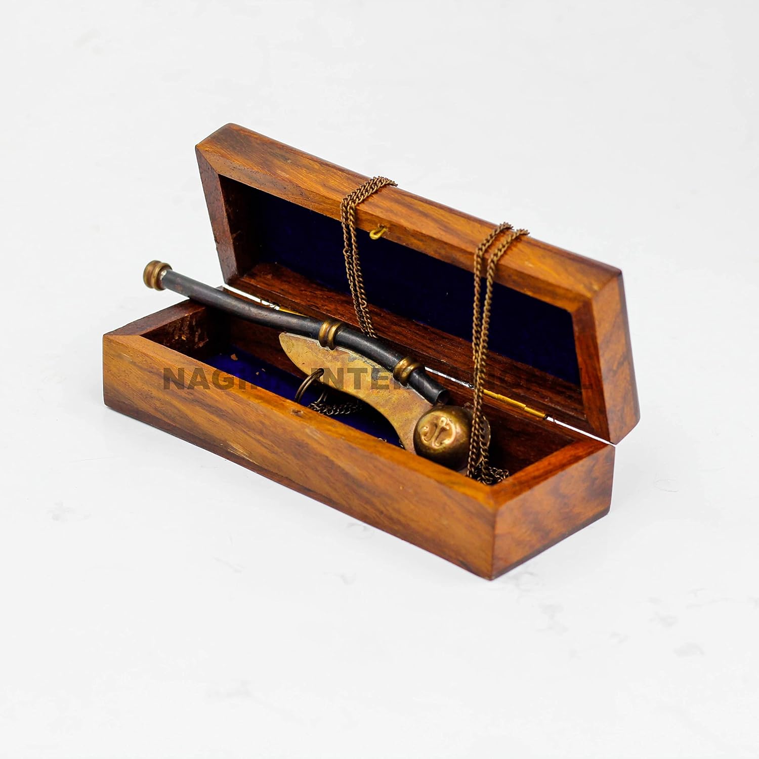 Nagina International Boatswain's Brass Crafted Bosun's Pipe Whistle with Chain & Handcrafted Rosewood Anchor Inlayed Case | Pirate's Decor Collection | Maritime Decor (Brass Antique W/Box) : Sports & Outdoors