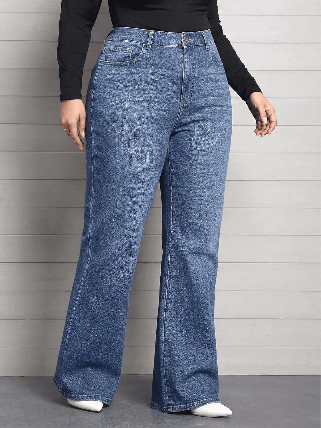 Plus Size Wide Leg Jeans for Curvy Women High Waisted Relaxed Fit Denim Pants with Palazzo Trousers