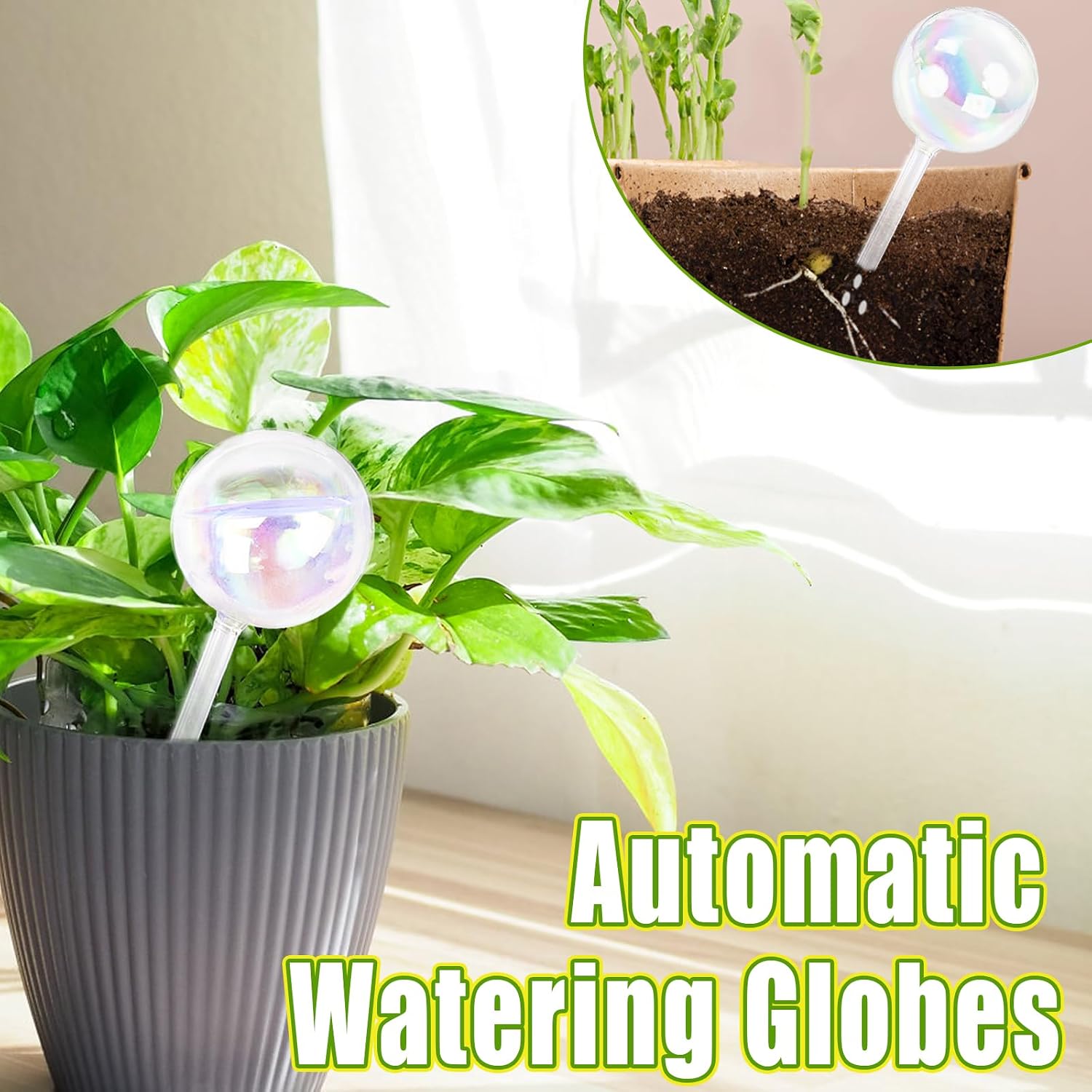  2 Pcs Plant Watering Globes,Colorful Rainbow Gradient Glass Watering Devices,Self Watering Planter Insert Plant Accessories for Indoor Outdoor,Home Garden,Flowerpot,Hanging Plants thumbnail