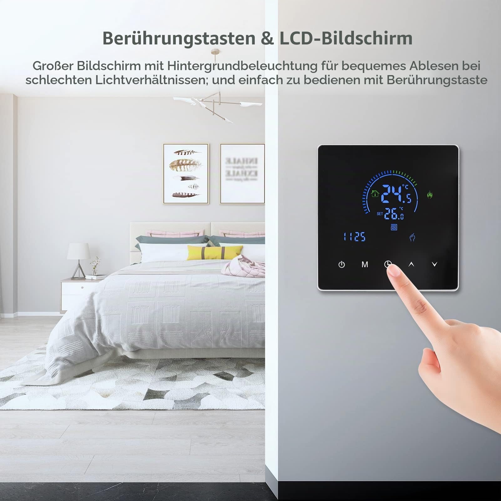 Decdeal WiFi Smart Intelligent Thermostat Temperature Controller for Water Heating Equipment LCD Display Touch Button Programmable App Remote Control Underground Heating for Home Office School Hotel