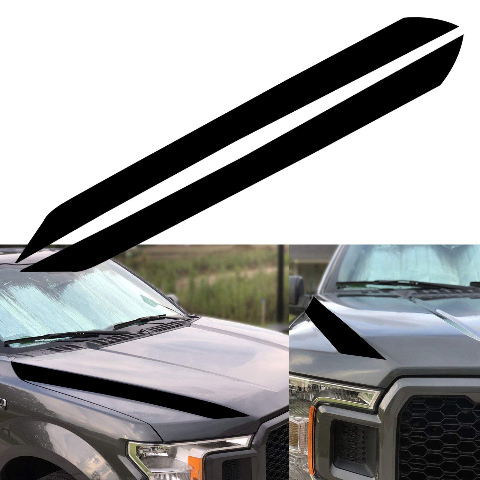 Xotic Tech 2Pcs Glossy Black Front Hood Outer Spear Cowl Stripe Graphic Vinyl Decal Sticker Compatible with Ford F150 F-150 2015 2016 2017 2018 2019 2021