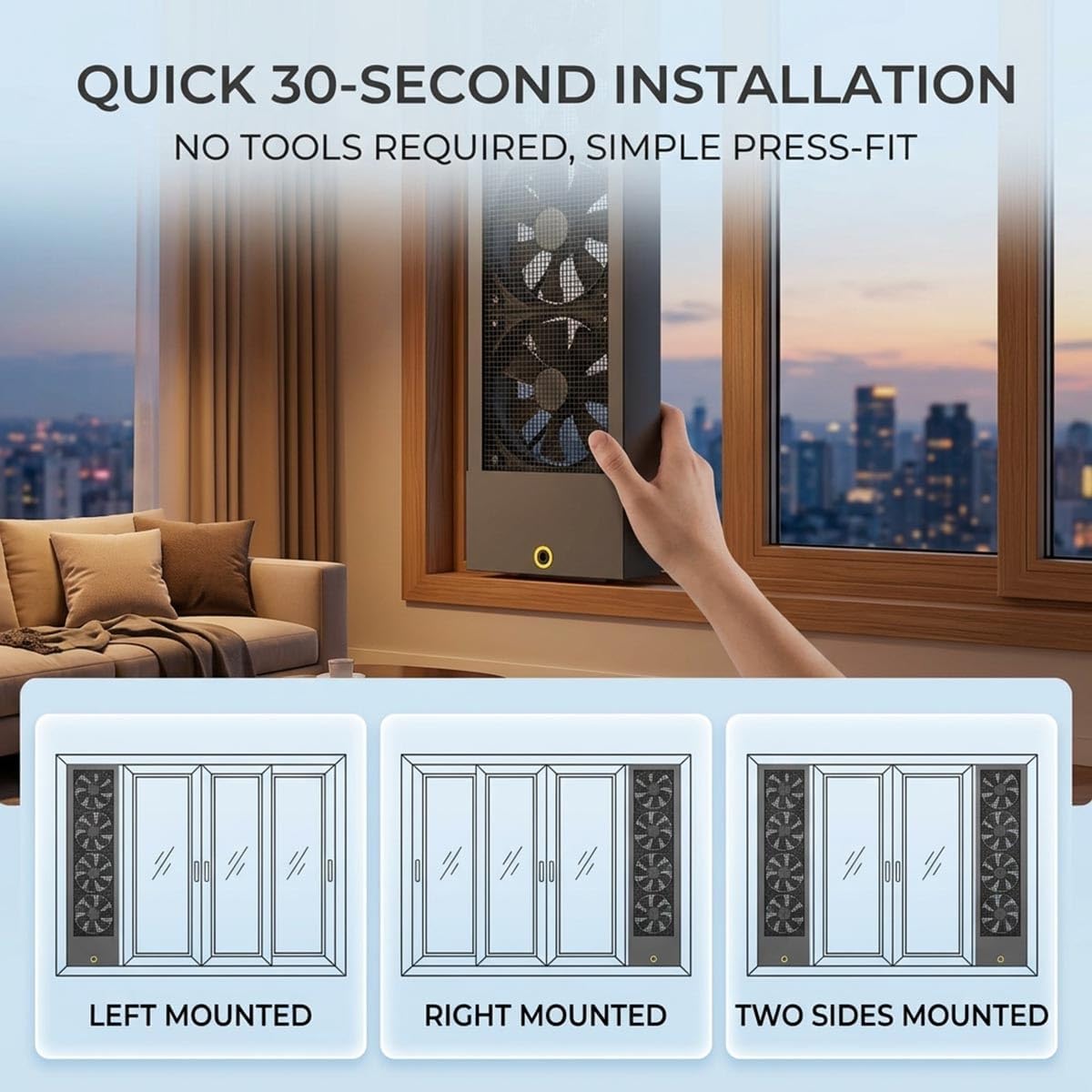 Vertical Window Exhaust Fan with Reversible Airflow, Fits 13.7-53.1" Sliding Windows, 16dB Quiet Extractor Fan for Bedroom, Kitchen, Office, No Assembly Required, Removeable Bug Screen(14.96-17.32in)