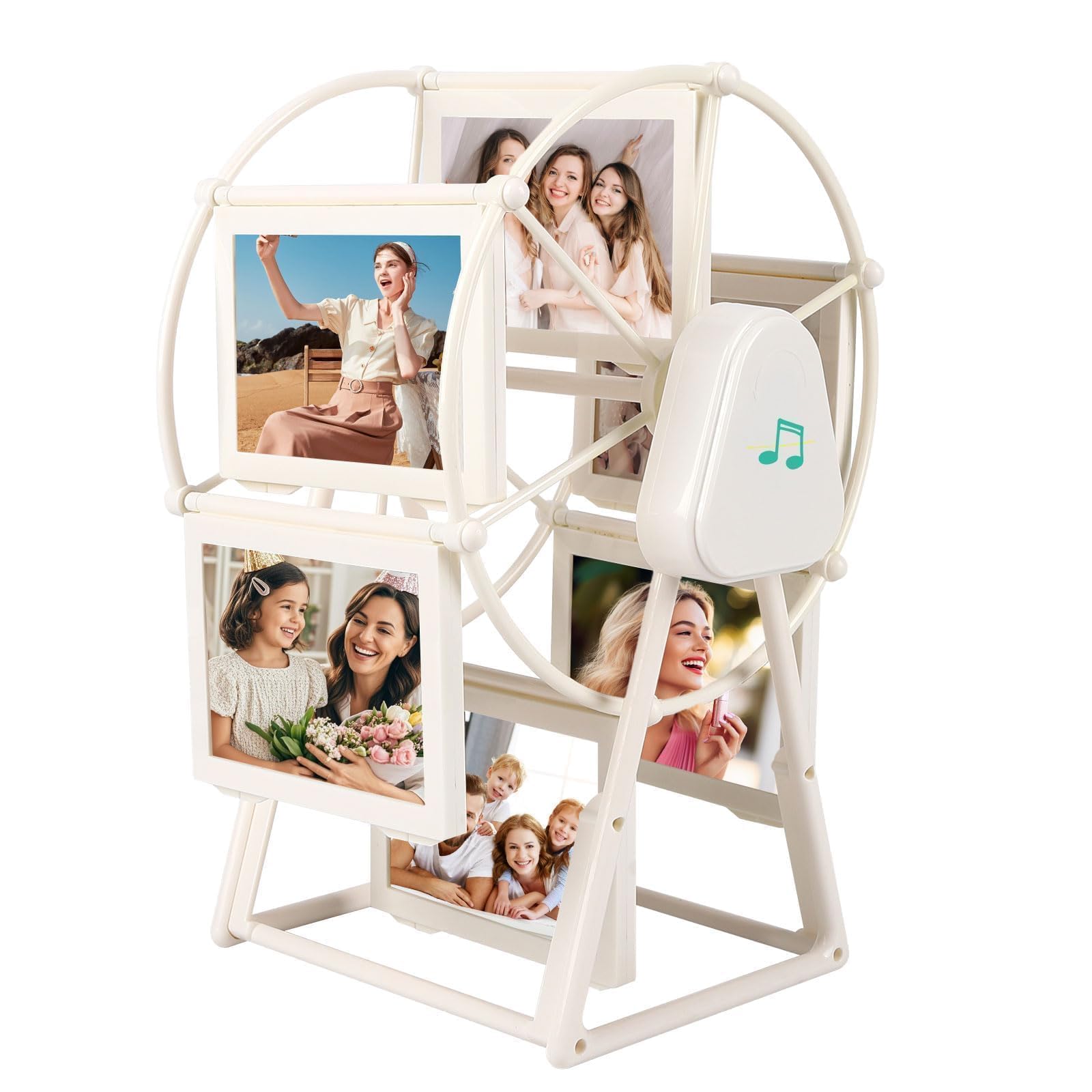 Auto-Spinning Rotating Photo Frame Carousel with Music Box | Ferris Wheel Tabletop Frame for 5"x3.5" & Wide INSTAX Photos | Mother's Day Photo Frame & Home Décor Gift for Family Memories, Birthdays