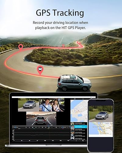 Miniatura 8 de Cámara de tablero de 3 canales frontal y trasera en el interior, cámara de coche WiFi 4K GPS integrado, cámara de tablero para automóviles con