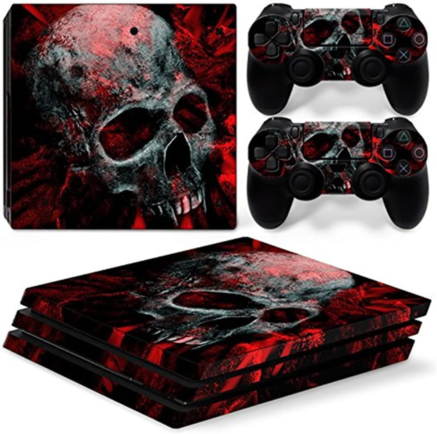 Vinyl Skins Games Console Decals & Controller Stickers Skin compatible with Sony PS4 Pro Console&Dualshock Controller Only (not PS4 /not PS4 Slim/Not PS5) (Skull Red)