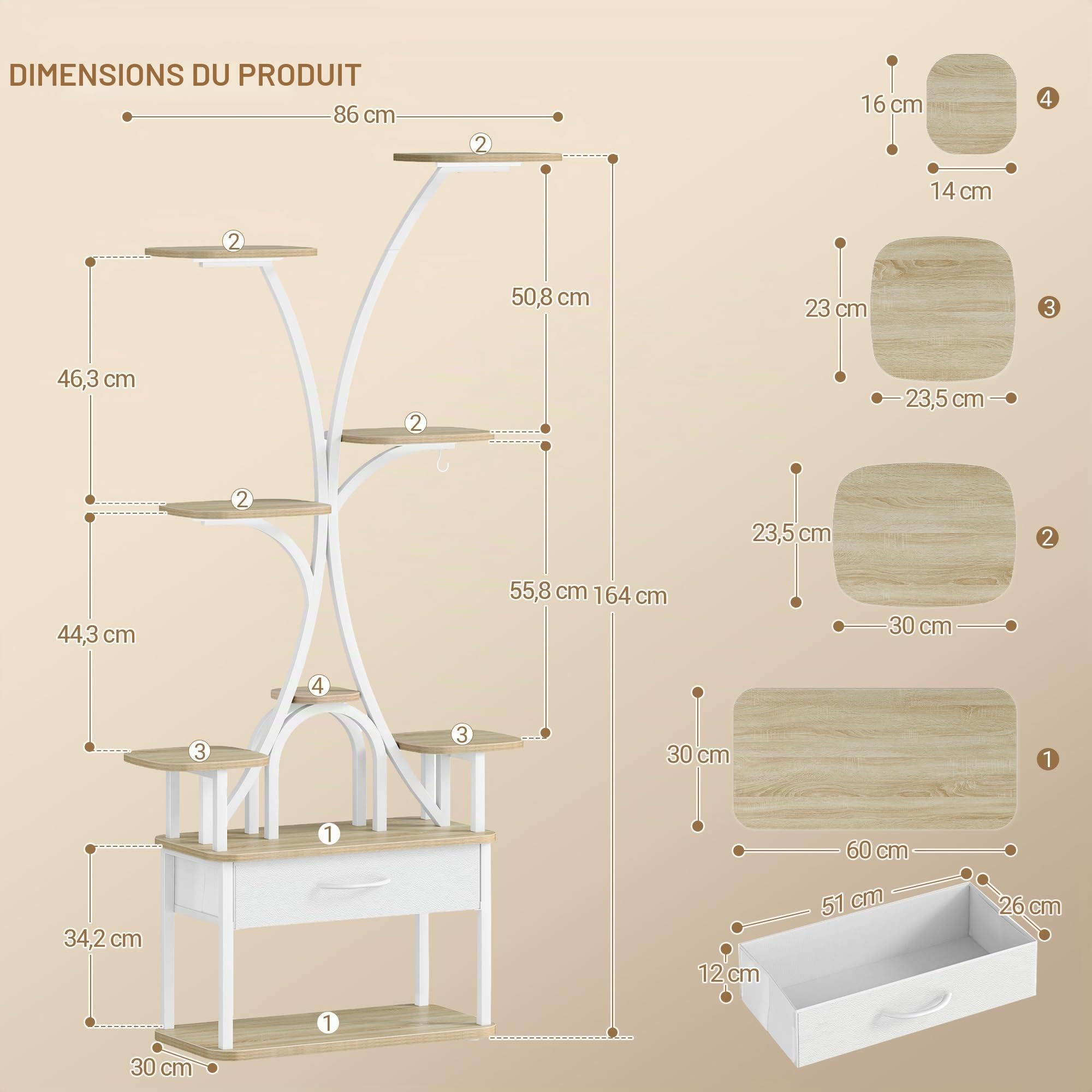 Hzuaneri Support Plantes avec Lumière de Croissance, Support de Fleurs à 9 Niveaux avec 4 Lampes LED R-G, Couleur et Timing Réglables, pour Salon, Balcon, Jardin, Blanc, PS16016WEU