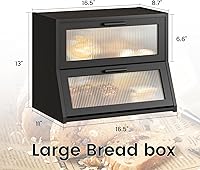 Vista 6 de GHWIE Panera de bambú de doble capa para encimera de cocina, contenedor de almacenamiento de pan de gran capacidad, recipiente para pan con panel