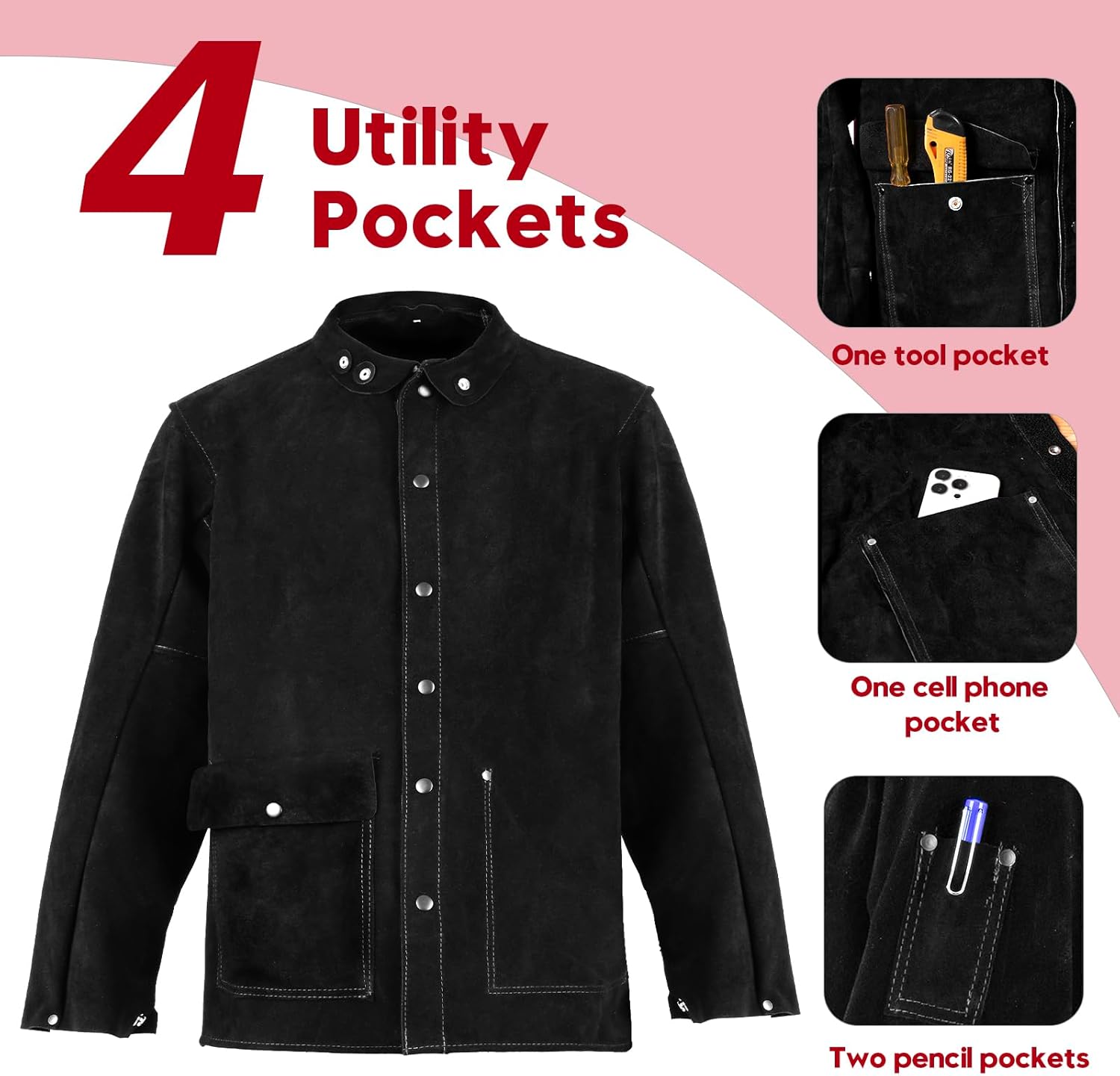 Leather Welding Jacket - Heat & Flame-Resistant Heavy Duty Split Cowhide Leather FR Work Safety Jacket - Image 4