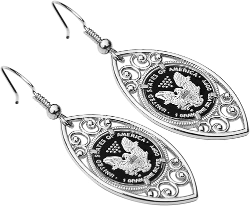Miniatura 5 de Walking Liberty 1 Gram .999 Fine Silver Coin 925 Sterling Silver Evil Eye Design Earrings
