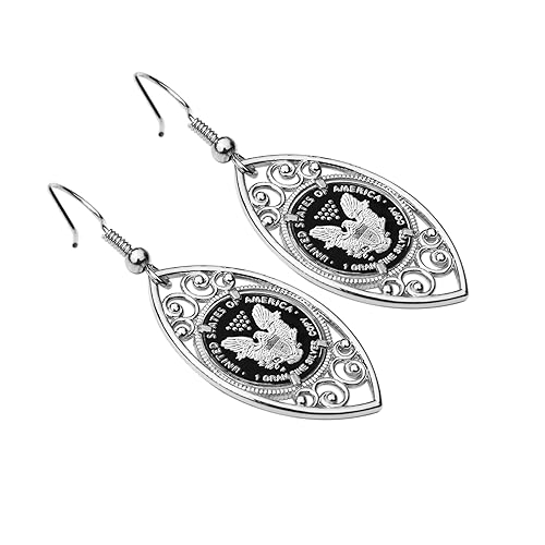 Miniatura 5 de Walking Liberty 1 Gram .999 Fine Silver Coin 925 Sterling Silver Evil Eye Design Earrings
