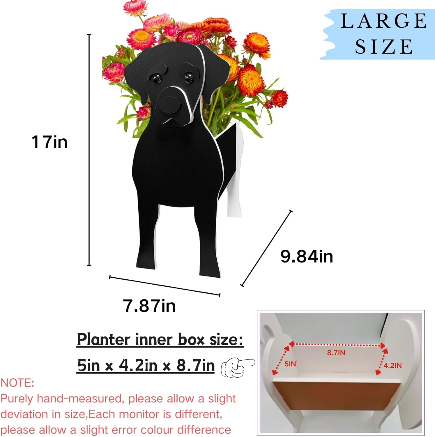 Black Labrador Dog Planter, Cute Animal Shaped Plant Pot, Large Dog Flower Pot, Gifts for Women & Pet Lovers, Indoor Outdoor Garden Home Office Decor, 9.84 x 7.87 x 17 Inches