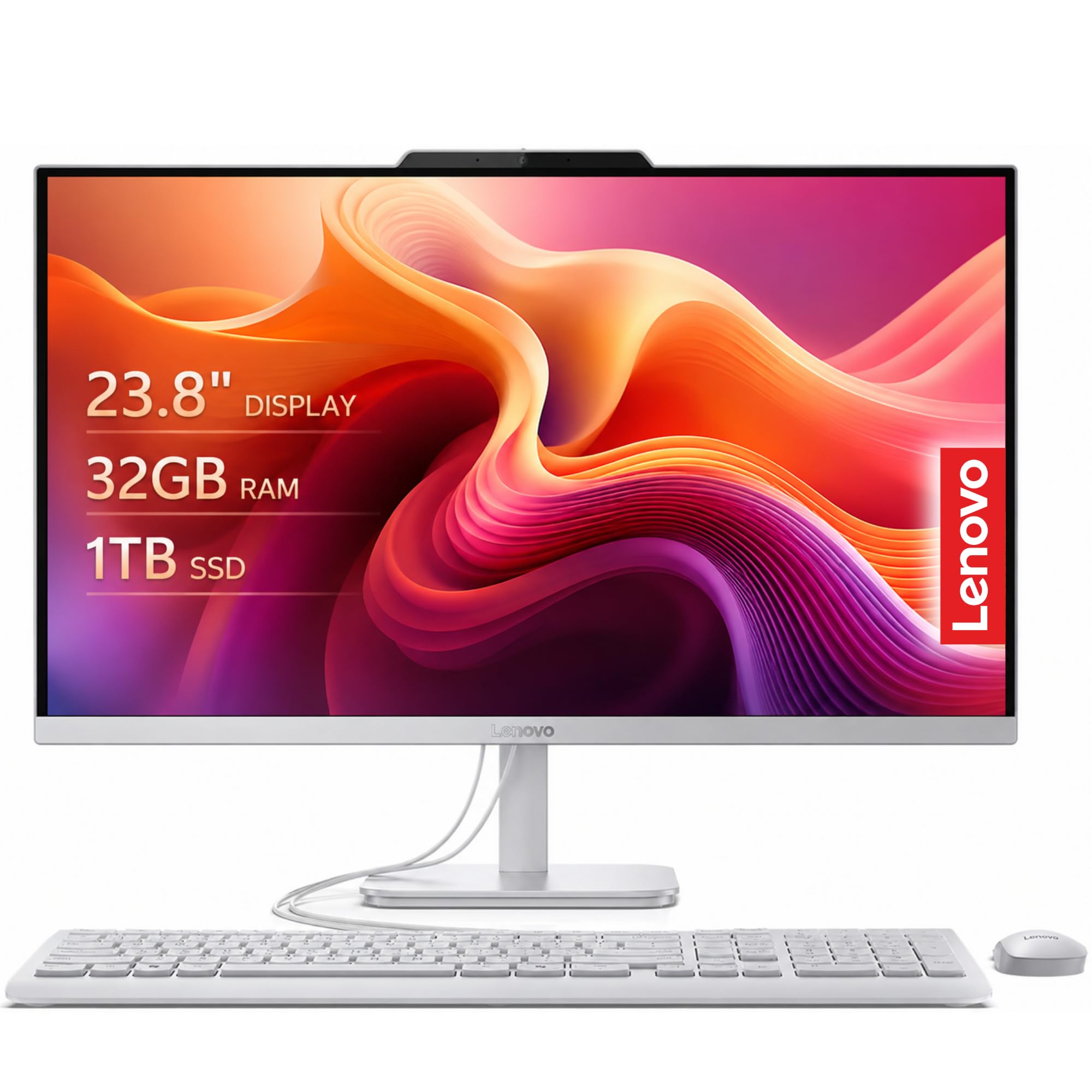 Lenovo IdeaCentre - Computer desktop all-in-one ad alte prestazioni da 61 cm, processore Intel Core i3 a 8 core, 32 GB di RAM, SSD da 1 TB, Office 365 per il Web, KB e mouse wireless, base di ricarica