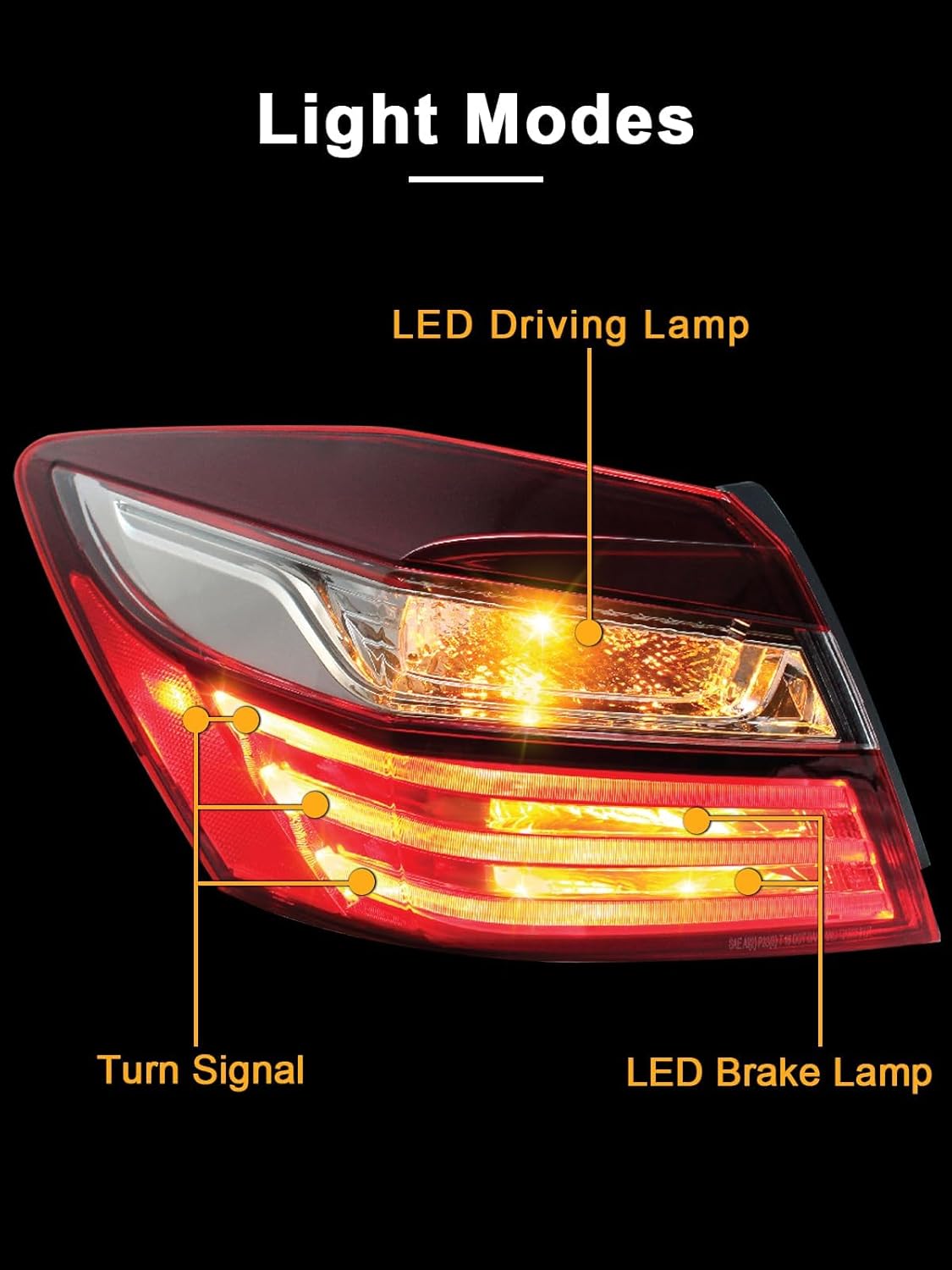 Left Driver Side Tail Light Compatible with Honda Accord 2016 2017, Rear Tail Lights, Left Brake Turn Signal Taillight, Driver Side Taillamp Replace HO2804108
