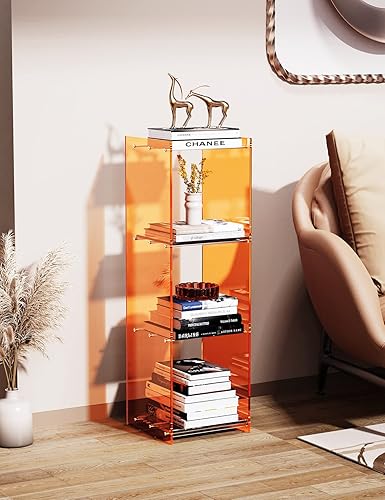 Miniatura 2 de solaround Acrylic Narrow Bookcase Skinny Bookshelf Modern Display Storage Organizer for Living Room Office Bathroom (Clear, 3 Tier)
