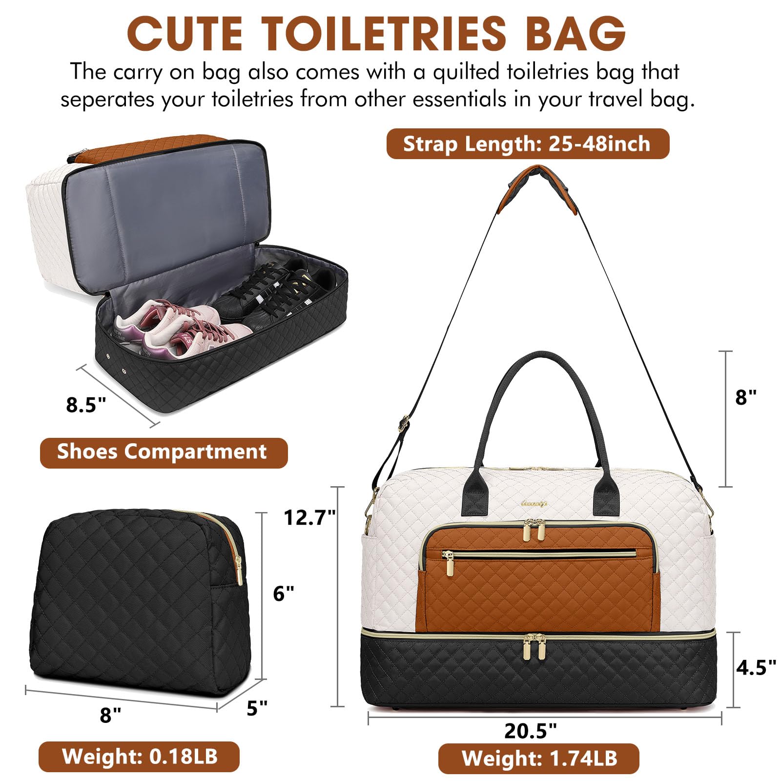 Travel Duffle Bag Weekender for Women - Carry-On Overnight Bag Personal Item Bag with Shoe Compartment & Wet Pocket Large Weekend Tote Bags with Toiletry Bag Hospital Bags for Labor and Delivery view 2