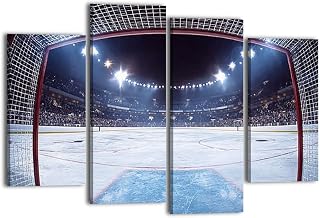 Canvas Wall Art for Bedroom 4 Panels Hockey Framed Art Prints Wall Decor for Bathroom Ready to Hang Western Home Decor Office Bar