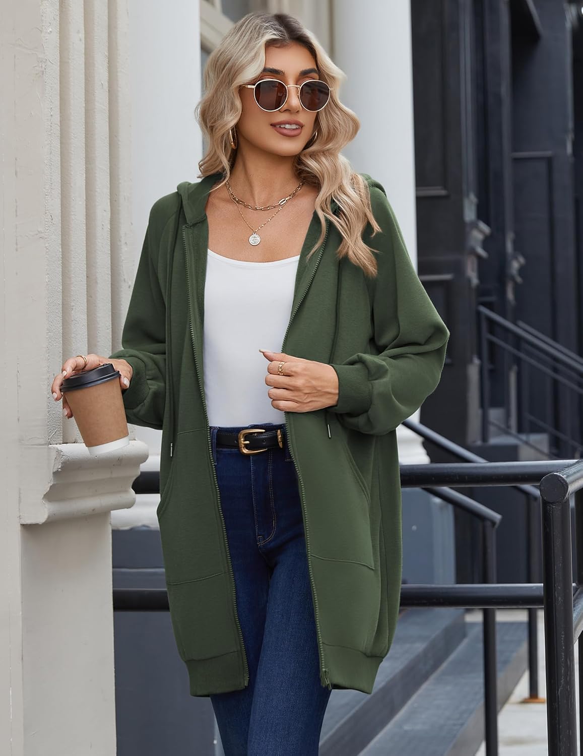 Zeagoo Women's Zip Up Hoodies Long Sleeve Long Tunic Sweatshirts Oversized Fleece Casual 2025 Fall Jacket Coat with Pocket - Image 6