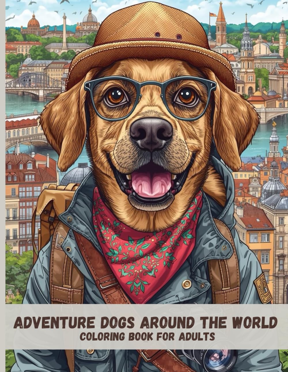 Adventure Dogs Around the World: Relaxing Adult Coloring Pages Featuring Curious Dogs Exploring Global Landscapes