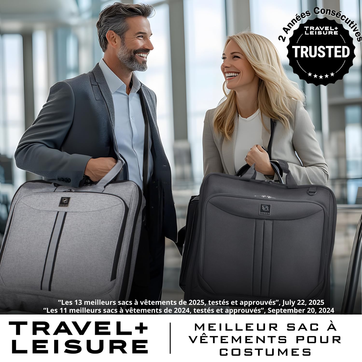 Housse à vêtements 3 Costumes Zegur de 1 mètre pour Voyage d’Affaires ou d’agrément - Possède Une bandoulière réglable et de Nombreuses Poches de Rangement