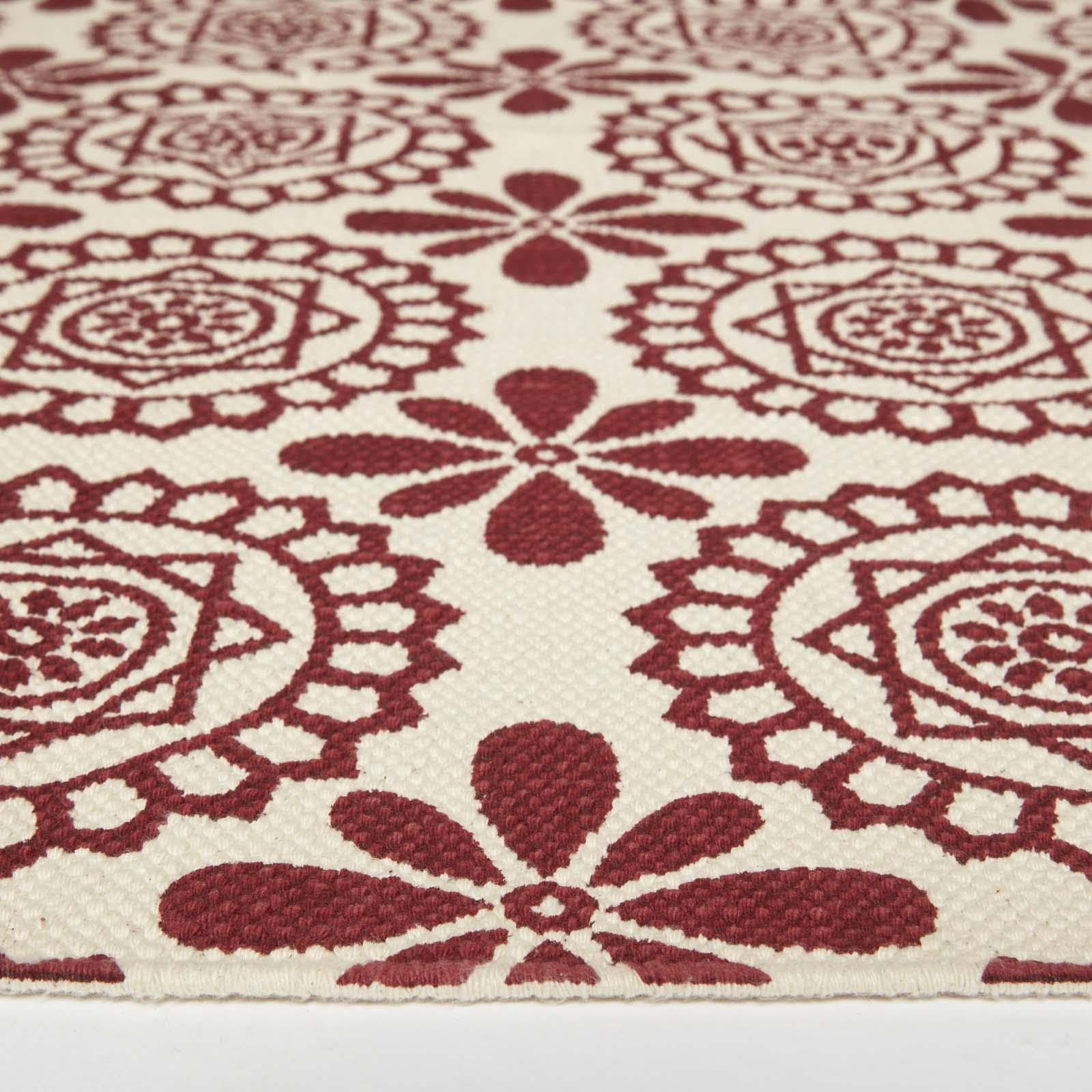 Homescapes Cassia Baumwollteppich waschbar 120x170 cm rot-weiß Gemustert, Teppich Bedruckt, Webteppich mit Kachelmuster