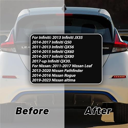 Miniatura 4 de GEEGEETOP Reflector trasero LED de lente roja, parachoques antiniebla, compatible con Nissan Altima Rogue Pathfinder Leaf Infiniti Q50 QX60 QX80