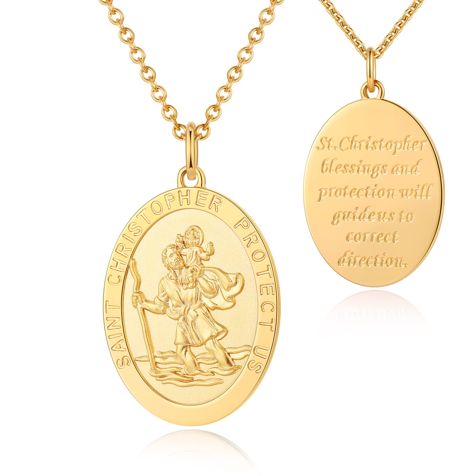 jiamiaoi Heiliger Christophorus Kette 18K Weißgold Plattierte St Christopher Halskette,St Christopher Medaille Halskette für Herren Damen, Katholischer Religiöser schmuck