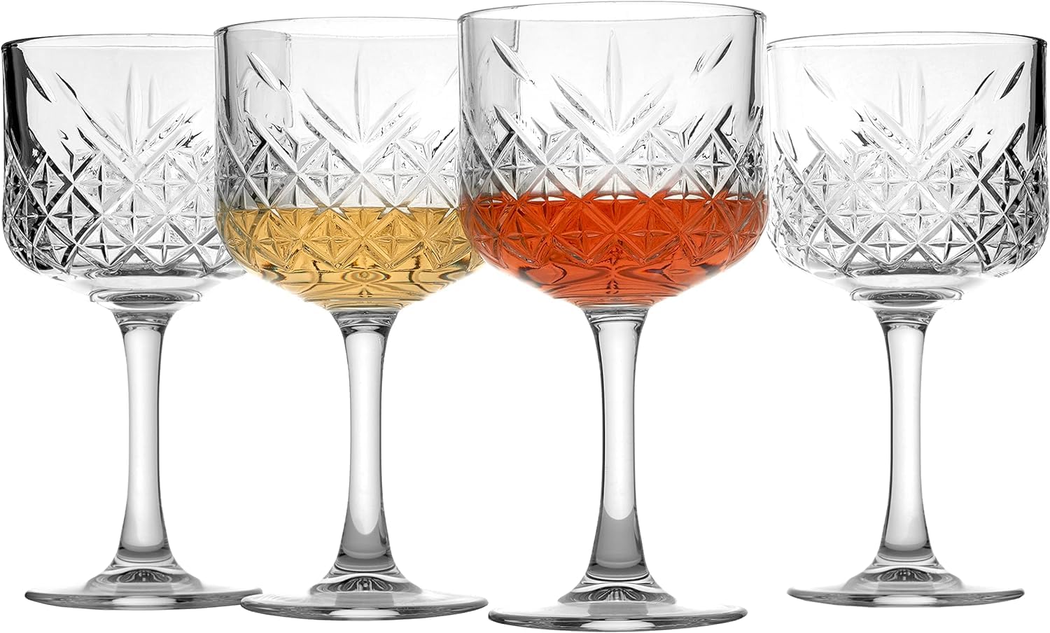 Juego de 4 vasos de cóctel con tallo exclusivo de corte de cristal