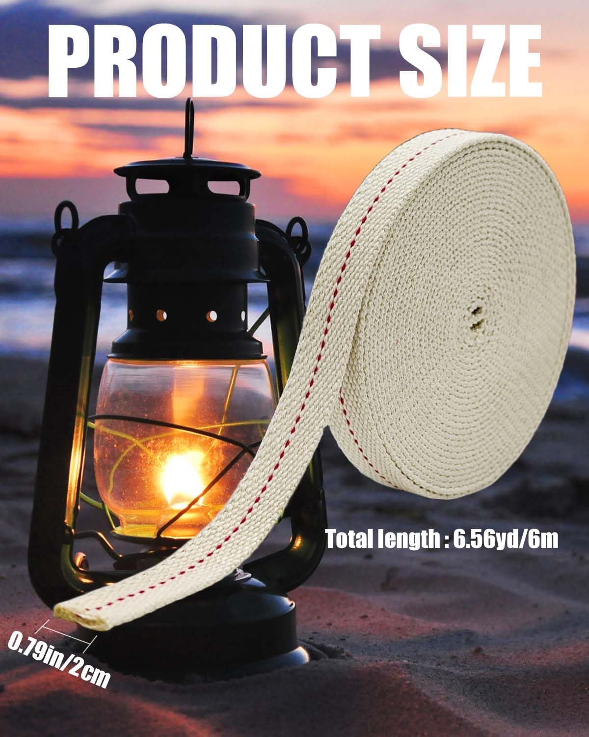 19.8 FT 100% Cotton Oil Lamp Wick with Red Stitch - 3/4” Replacement Wicks for Camping Stoves, Hurricane Lights, Paraffin Lamps for Outdoor Enthusiasts & Home Decor