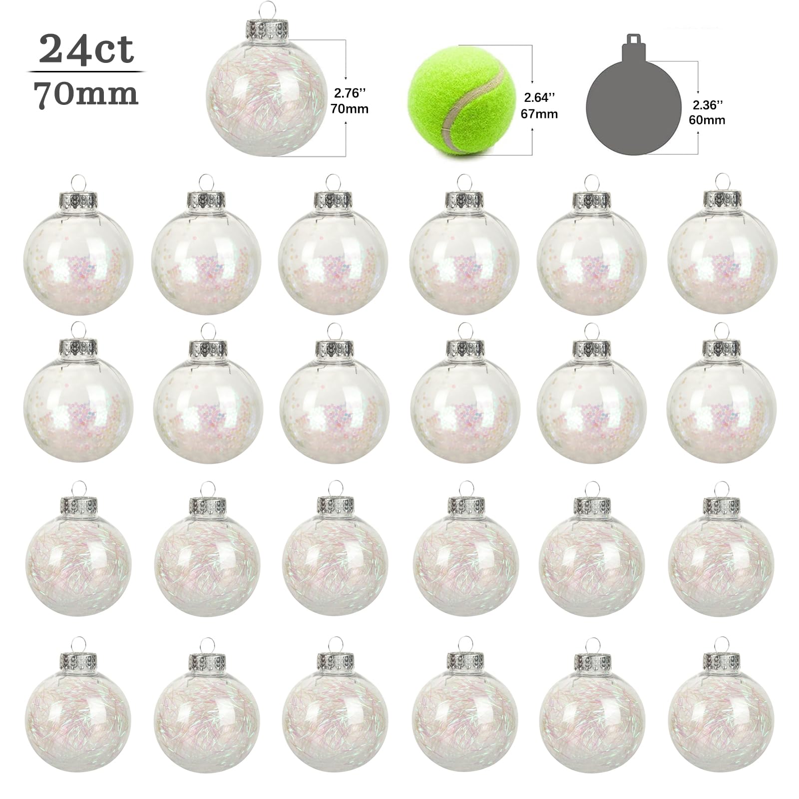 AMS - Juego de 24 Bolas de Navidad Decorativas de 60 mm de diámetro