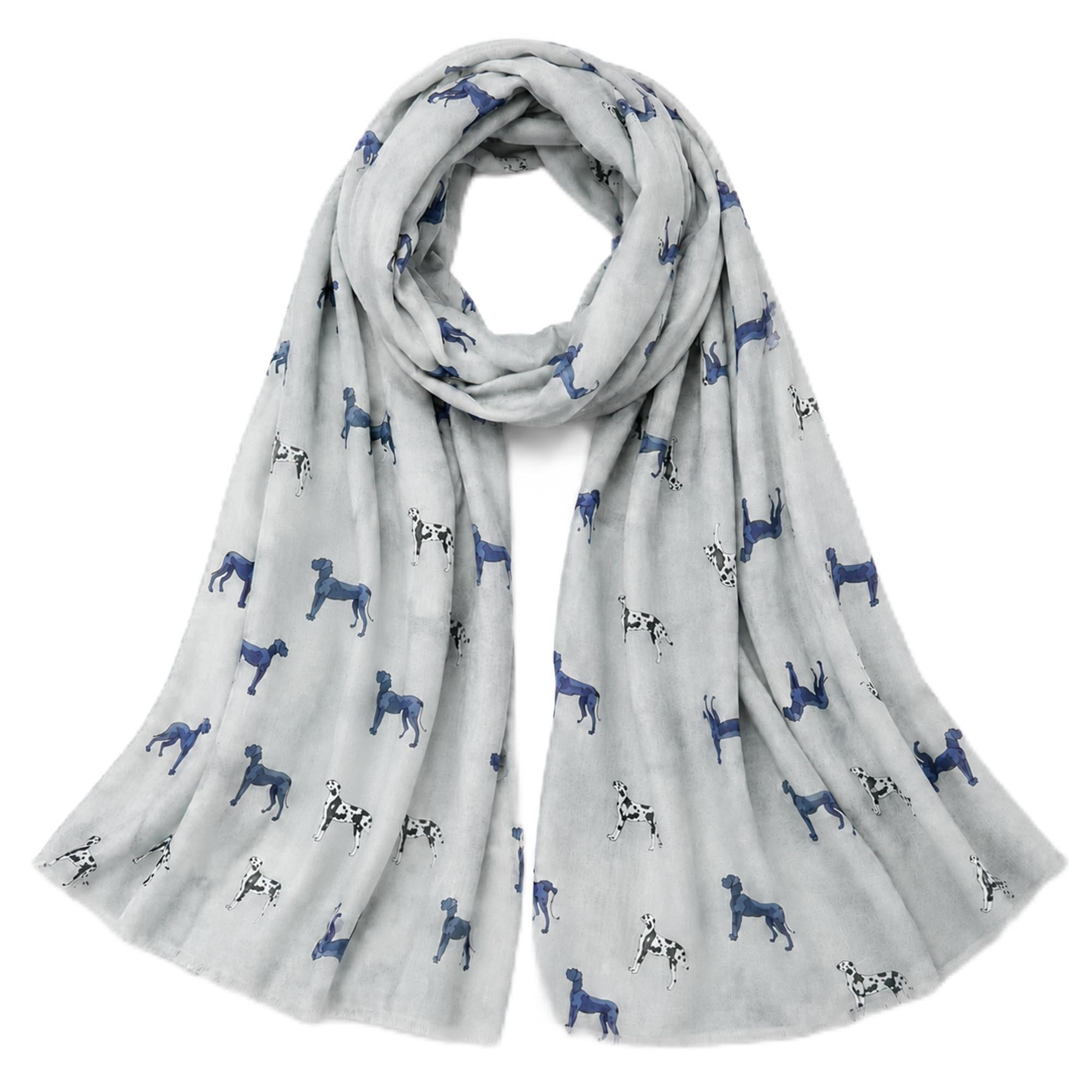 FUREVER GIFTS Harlequin Great Dane Dog Scarf Grey Cotton Blend 180cm x 90cm