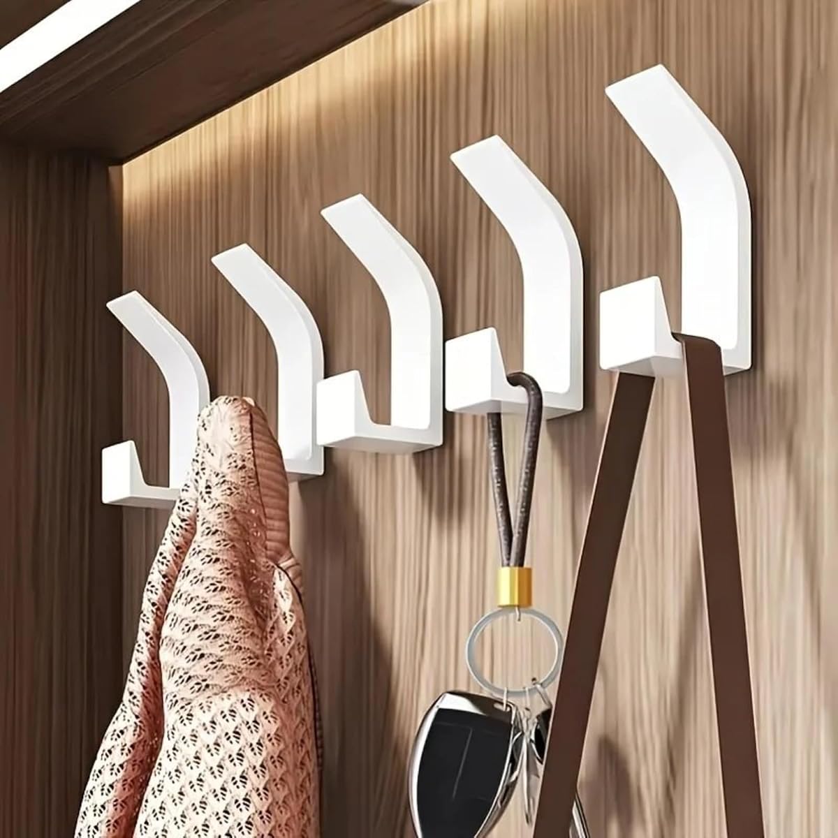 5PCS Adhesive Dual Wall Hooks – No-Drill Space-Saving Organizer for Coats, Towels & Keys - White