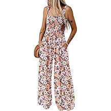 Women's Casual Loose Overalls Jumpsuits One Piece Sleeveless Printed Wide Leg Long Pant Rompers With Pockets