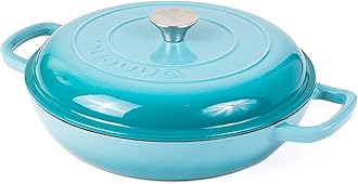 nuovva Shallow Cast Iron Casserole with Lid – Non Stick Dutch Oven Pot – Sturdy Ovenproof Stockpot Cookware – Enamelled Cooking Pot – Blue, 3.5L, 30cm –