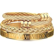 Bracelets en acier inoxydable WFYOU 3PCS pour hommes Bracelet en or &agrave; tambour romain Bracelet en c&acirc;ble tordu Bracelet manchette r&eacute;glable pour hommes Bracelets de bijoux de luxe