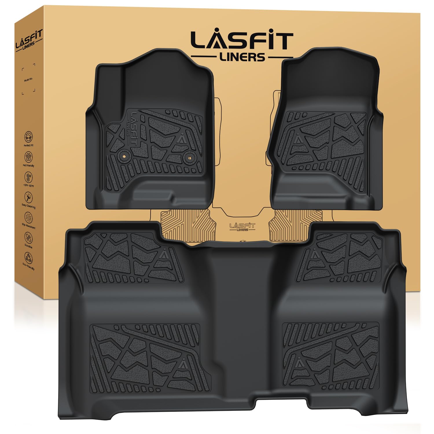 LASFIT Floor Mats 2014-2018 for Chevrolet Chevy Silverado GMC Sierra 1500 Only Crew Cab 2015-2019 Silverado Sierra 2500HD
