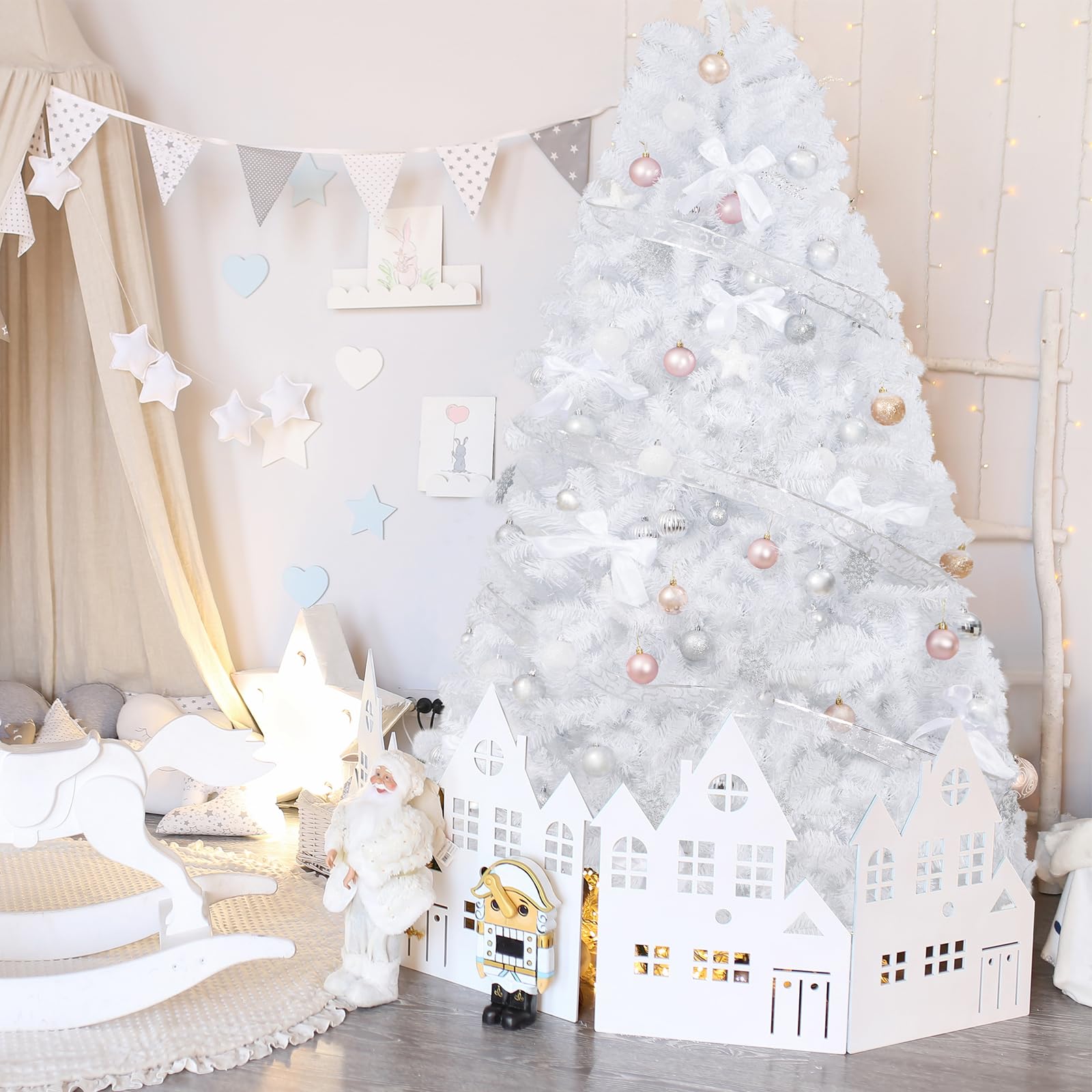 JEAREY Artificial Holiday Christmas Tree 6ft, Unlit Premium Hinged ...