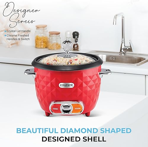 Miniatura 2 de Courant Olla arrocera de 10 tazas (cocida) Cesta de vapor Operación con un solo toque, función automática de mantener el calor, rojo