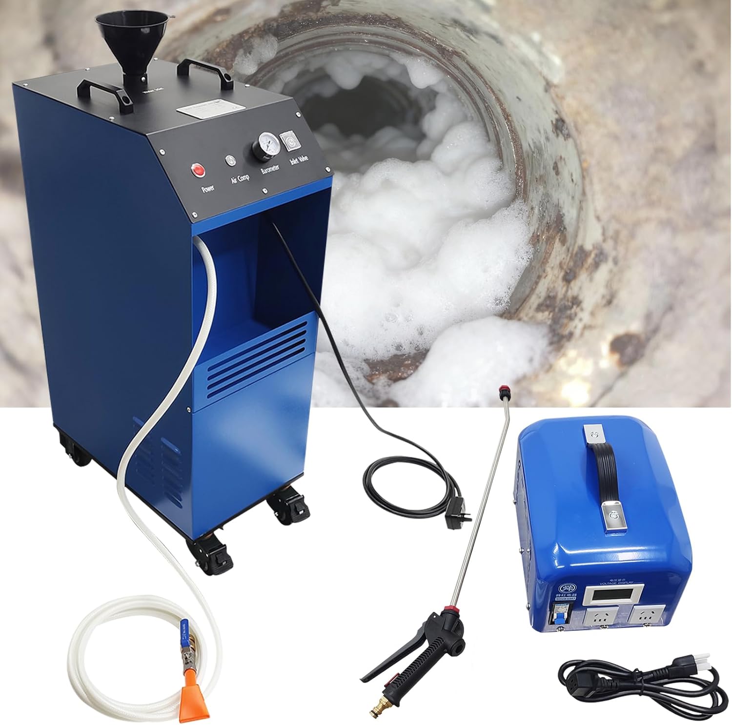 TECHTONGDA Foam Generator - Kitchen Exhaust and Grease Duct Cleaning Machine with Automatic Pressure Control, 110V/220V Cleaning Equipment, Continuous Foam Spray Cleaner for Ducts and Grease Removal