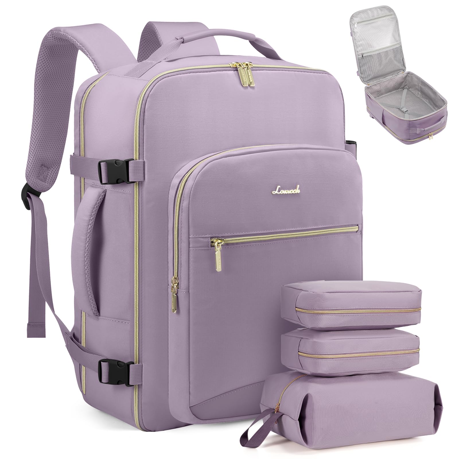 LOVEVOOK 40L Travel Backpack Flight Approved Carry on Backpack,3 Packing Cubes,Waterproof Personal Item Travel Bag,TSA Carry on Luggage Suitcase