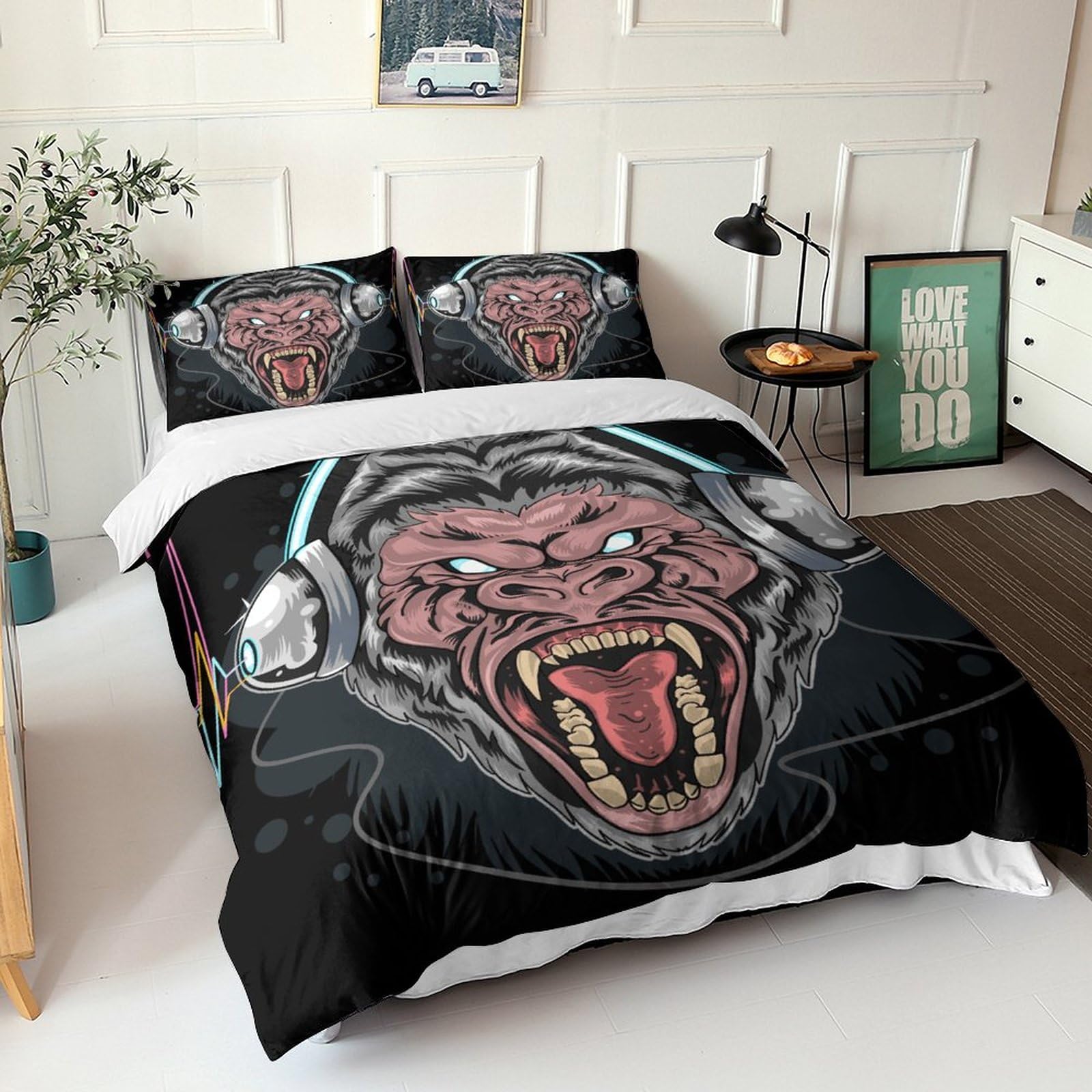 Parure de lit singe 3 pièces en microfibre respirante pour lit double King size
