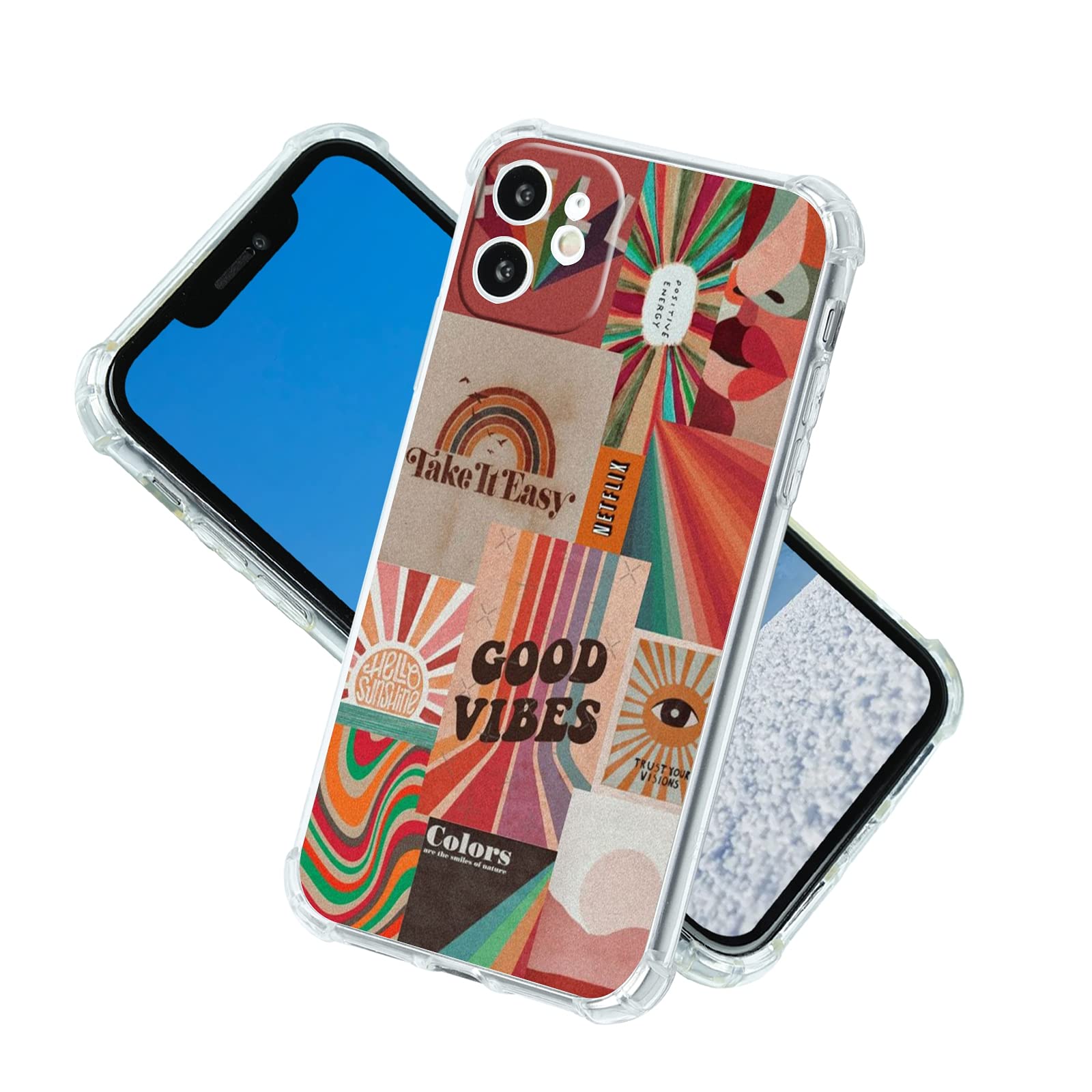 foresten Aesthetic Phone Case for iPhone 11,Retro Aesthetic Collage 70's  Vintage Orange Retro Cool iPhone Case for Girls Women,Soft TPU Shockproof