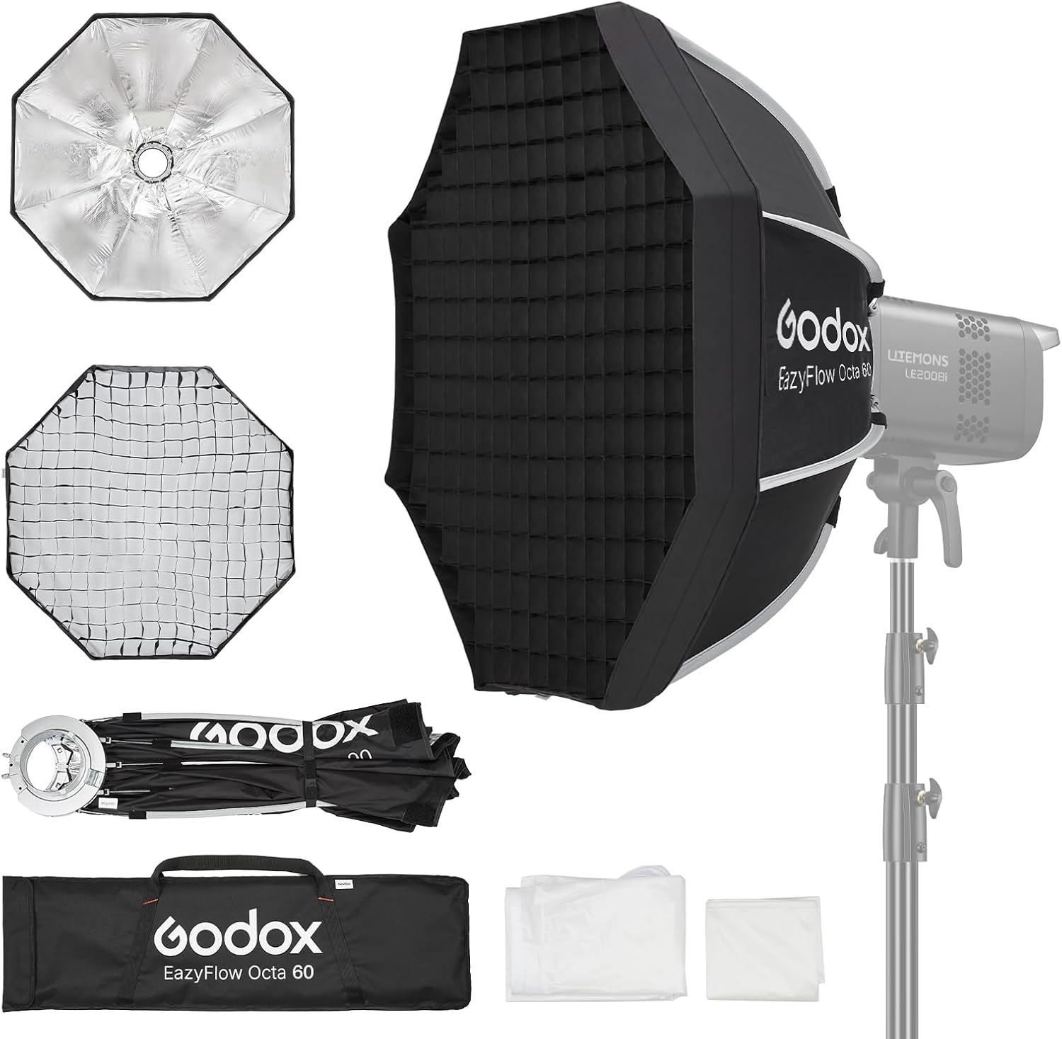 Godox EazyFlow 23.6'' Octagon Softbox,Quick Release Bowens Mount Octobox