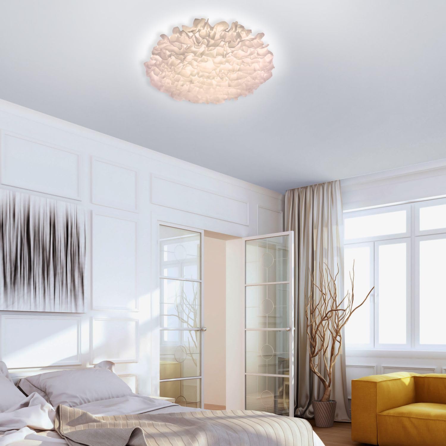 LED Deckenleuchte Stoffschirm Weiß Wohnzimmer Schlafzimmer Esszimmer Ø75 cm 2700-5000 K dimmbar Smart Home RGB Farbwechsel Deckenlampe blendarm