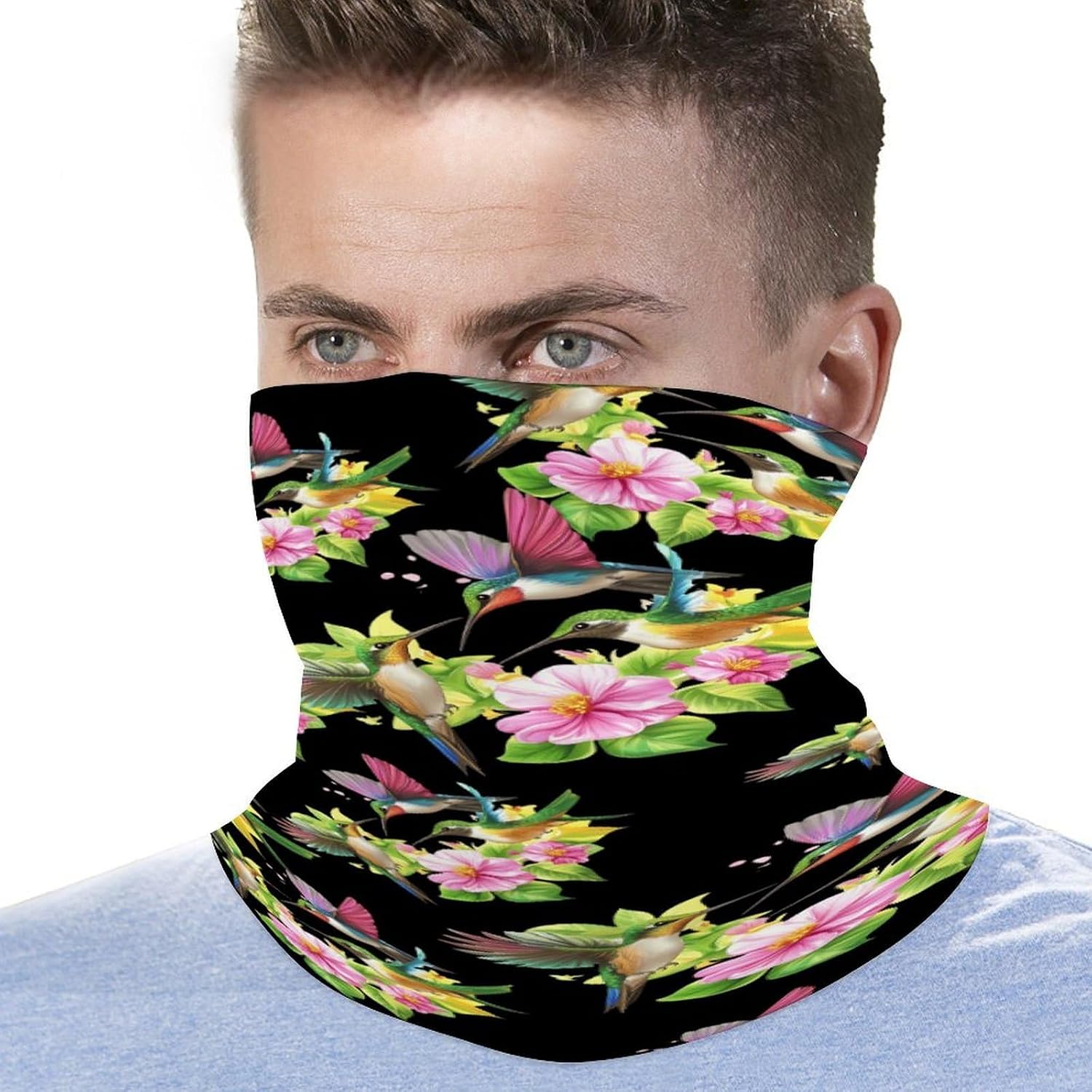 Hummingbirds Flowers Print Face Cover Neck Gaiters for Men Women Sun Protection Mask Scarf Hiking Bandana